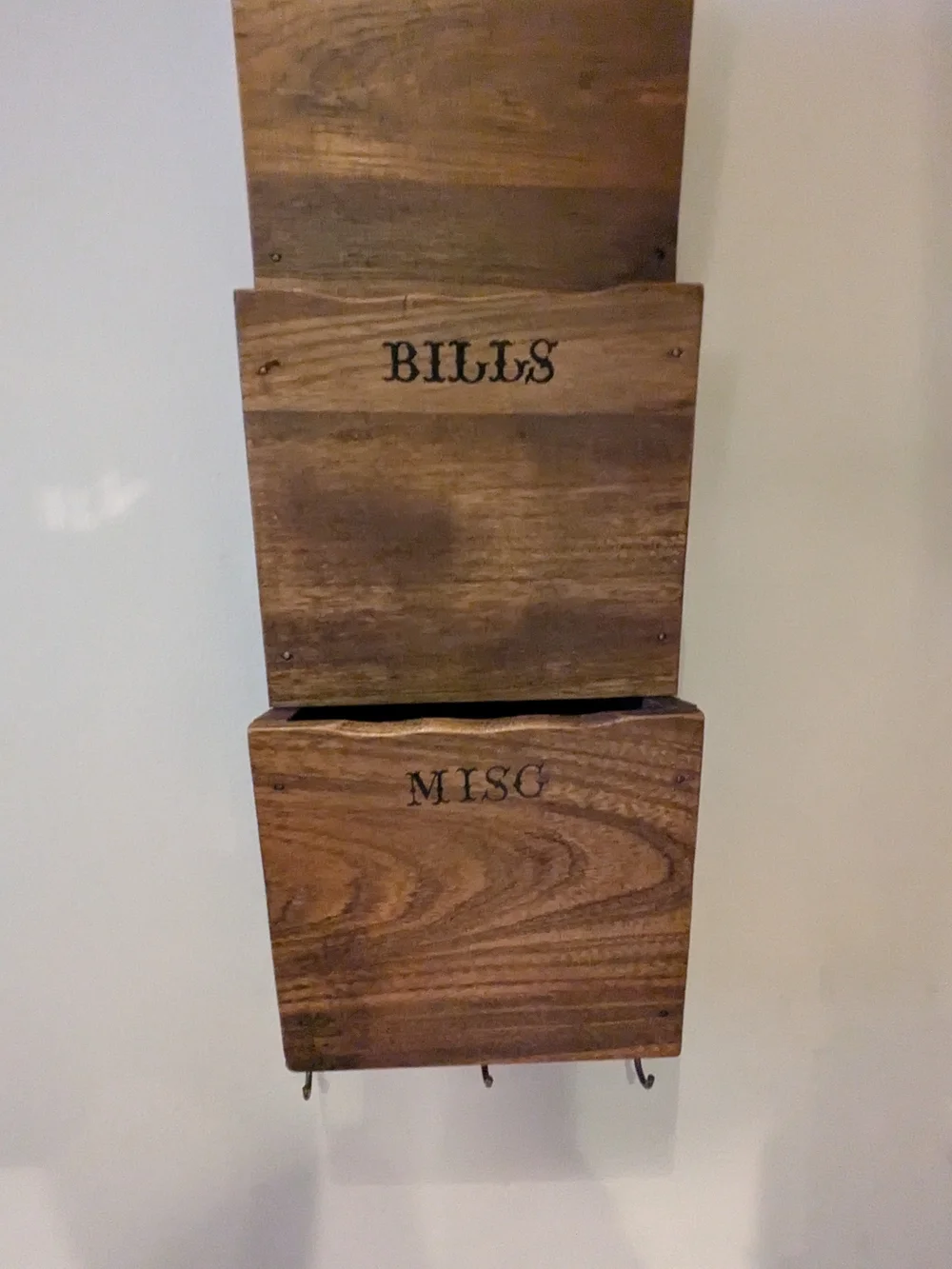 Vintage Rustic Wooden Hanging Wall Organizer Letters Mail & Bill Holder 20x6
